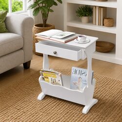 White Magazine Rack with Drawer Storage Dimensions