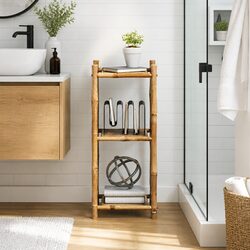 3-Tier Brown Bamboo Shelf - Dimensions & Materials Listed