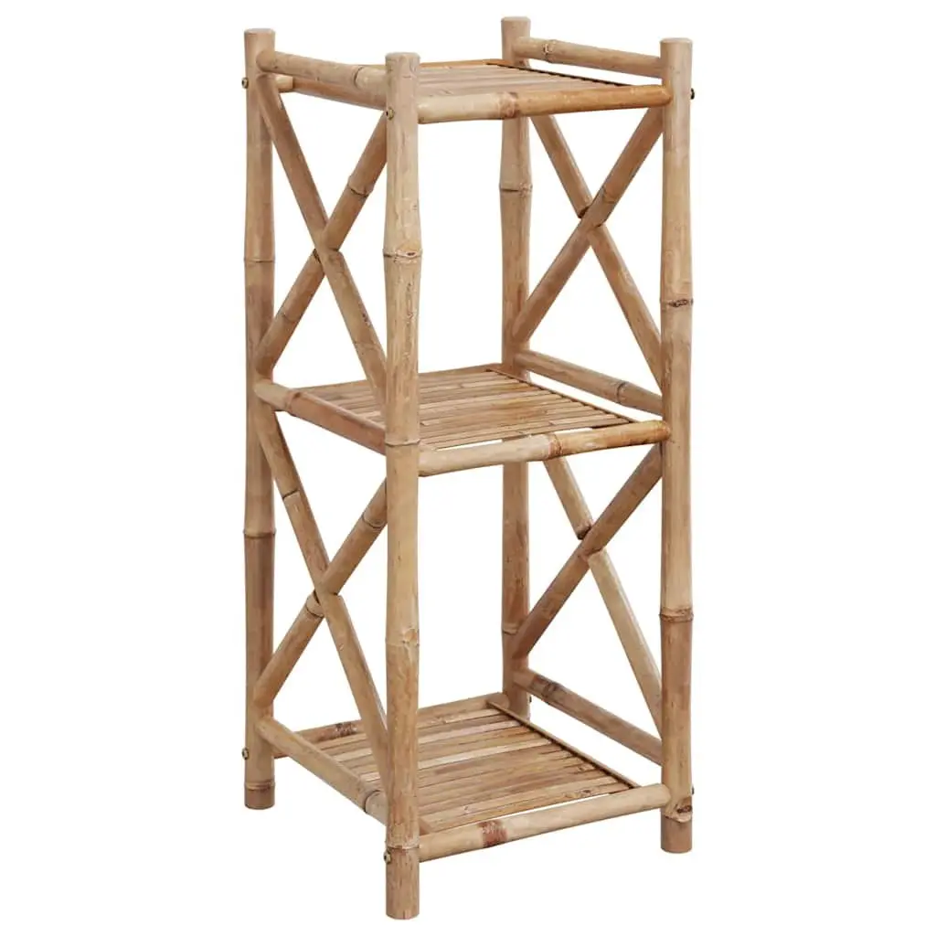 3-Tier Square Bamboo Shelf Brown Bathroom Living Room Display Stand Storage