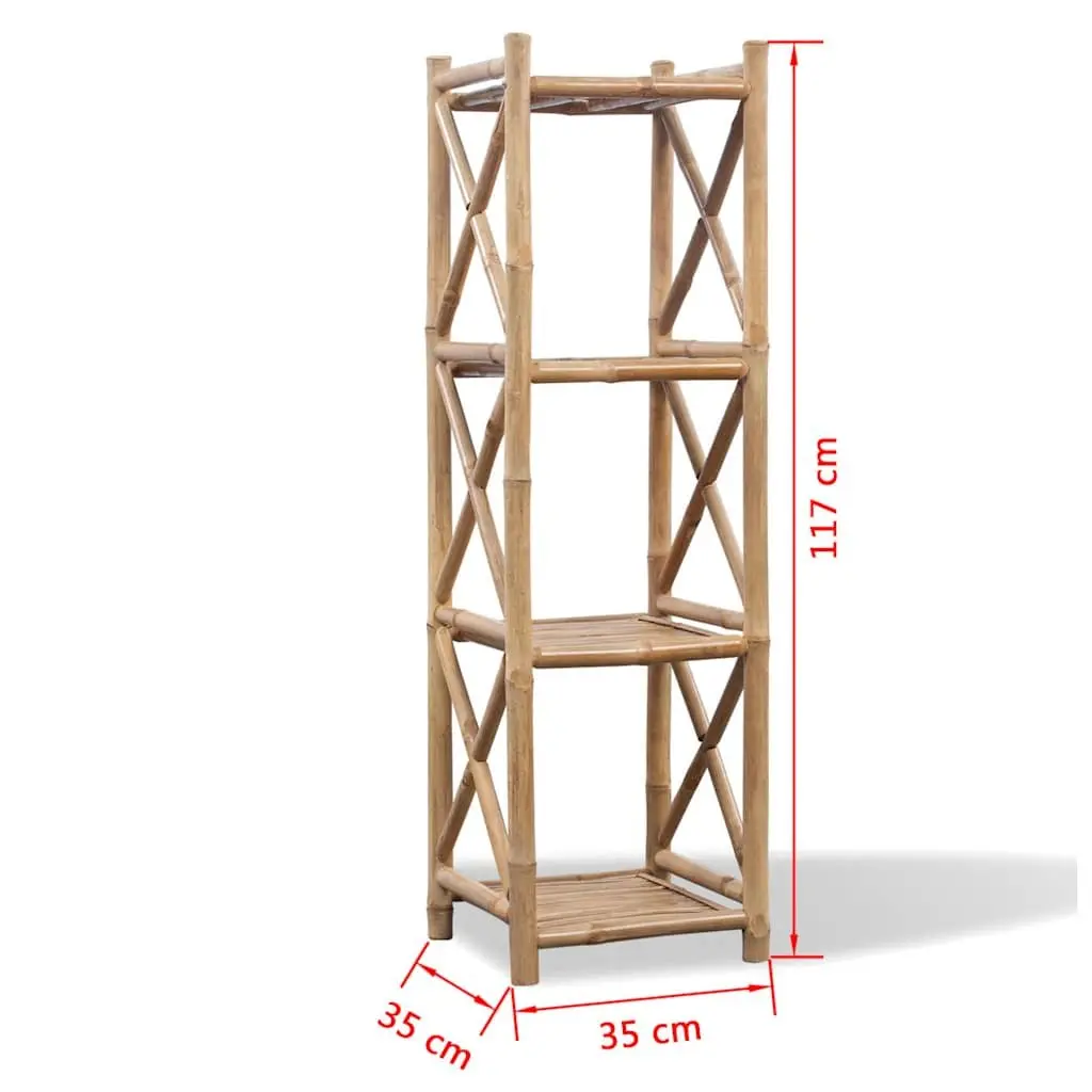 Bamboo Shelf 4-Tier Square Standing Bookcase Storage Rack Brown Display