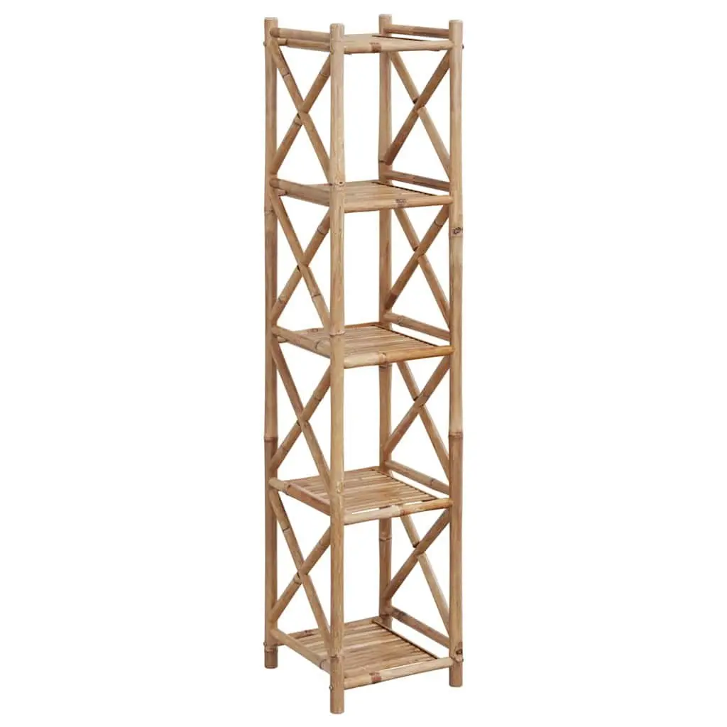 Bamboo Shelf 5-Tier Square Standing Bookcase Display Storage Brown
