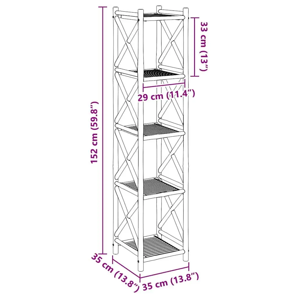 Bamboo Shelf 5-Tier Square Standing Bookcase Display Storage Brown