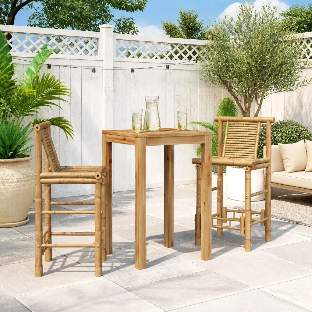 Bar Stools Indoor Outdoor 2 Pieces Brown Bamboo Backrest Comfort Seating