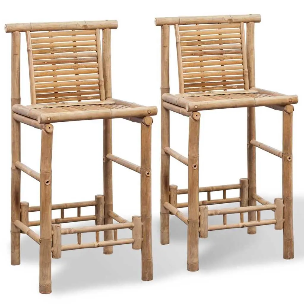 Bar Stools Indoor Outdoor 2 Pieces Brown Bamboo Backrest Comfort Seating