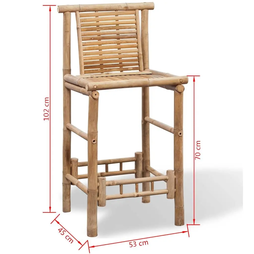 Bar Stools Indoor Outdoor 2 Pieces Brown Bamboo Backrest Comfort Seating