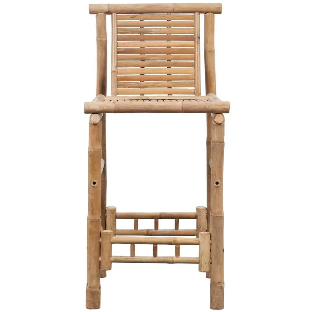 Bar Stools Indoor Outdoor 2 Pieces Brown Bamboo Backrest Comfort Seating
