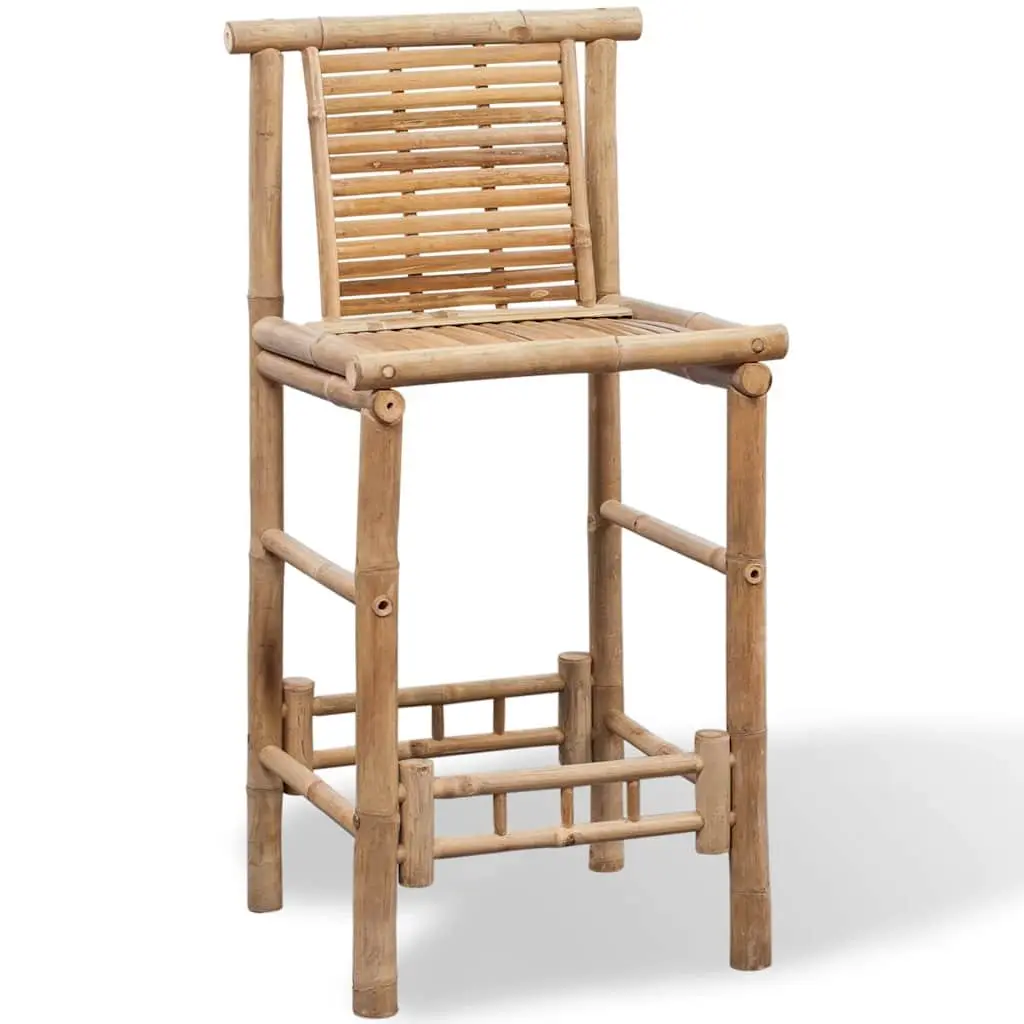 Bar Stools Indoor Outdoor 2 Pieces Brown Bamboo Backrest Comfort Seating