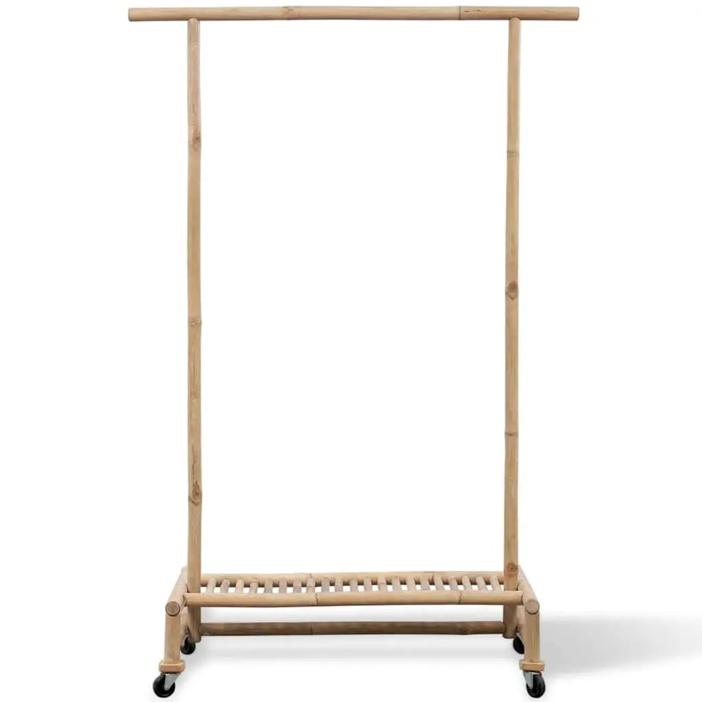 Bamboo Clothes Rack Garment Storage Organiser with Shelf for Home Use Brown