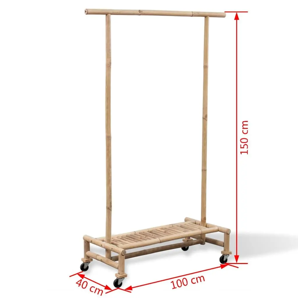 Bamboo Clothes Rack Garment Storage Organiser with Shelf for Home Use Brown
