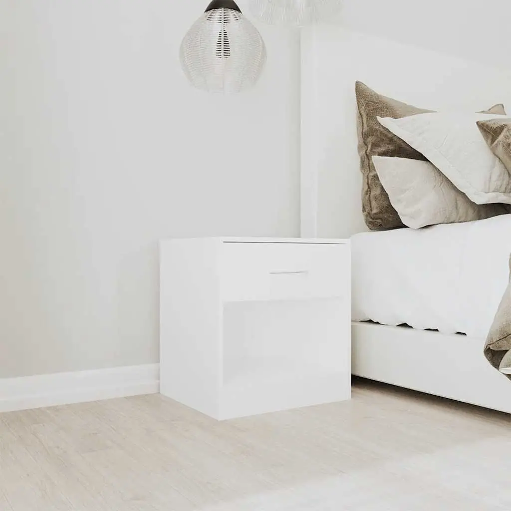 Bedside Tables 2 pcs White Nightstand Cabinet with Drawer Storage Shelf Bedroom