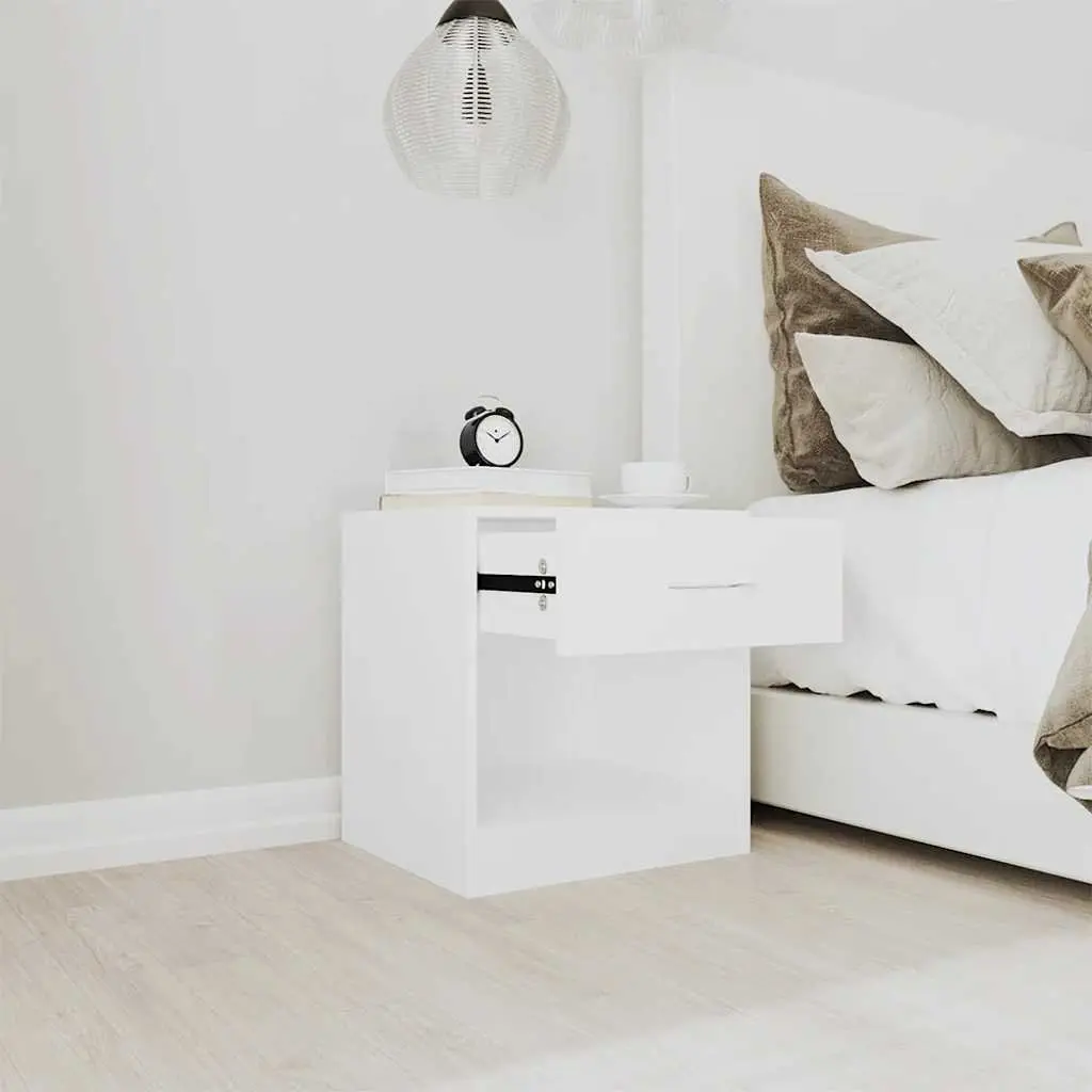 Bedside Tables 2 pcs White Nightstand Cabinet with Drawer Storage Shelf Bedroom