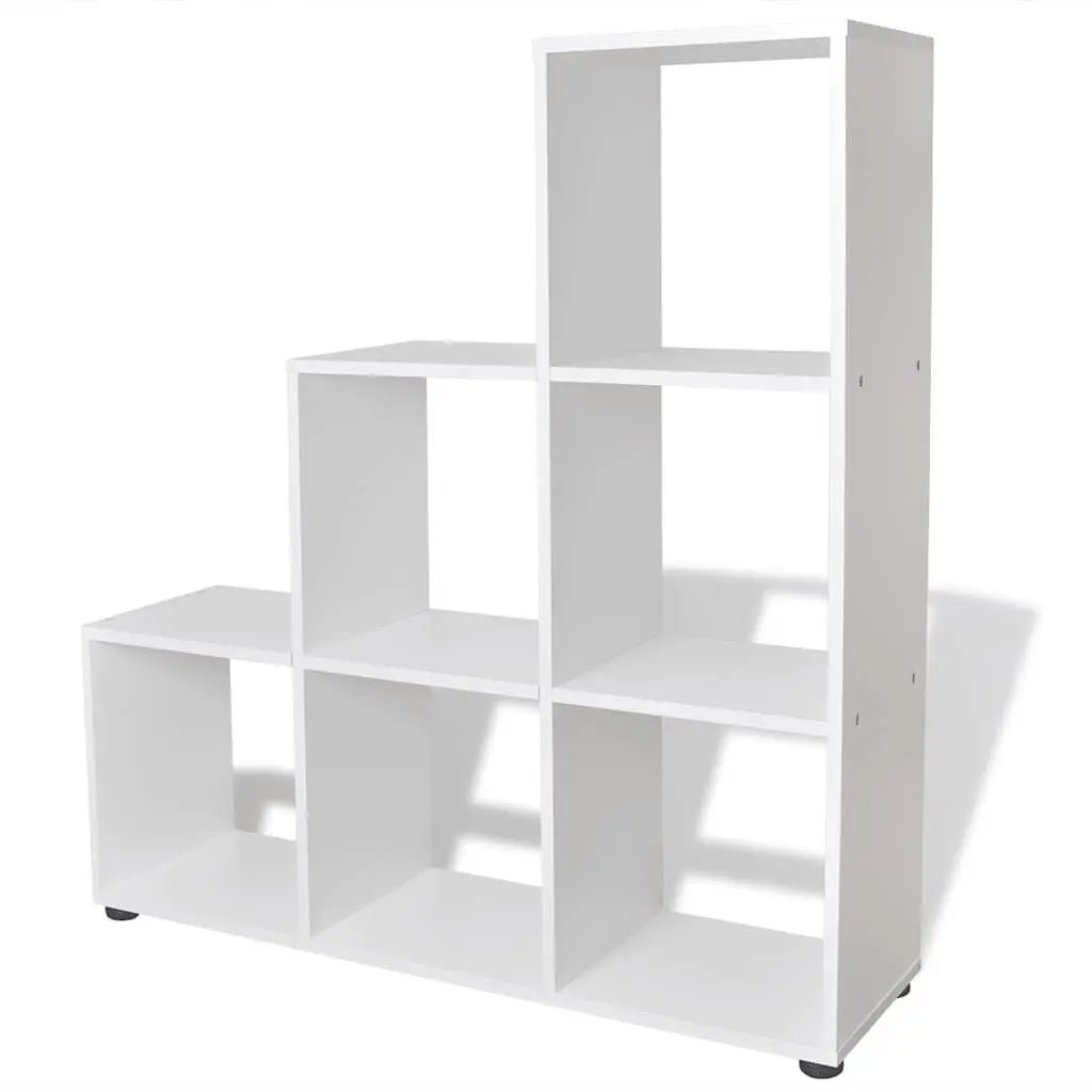 Staircase Bookcase for Home 107cm White 6 Compartments Open Display Shelf Unit