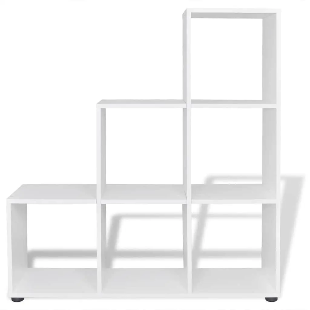 Staircase Bookcase for Home 107cm White 6 Compartments Open Display Shelf Unit