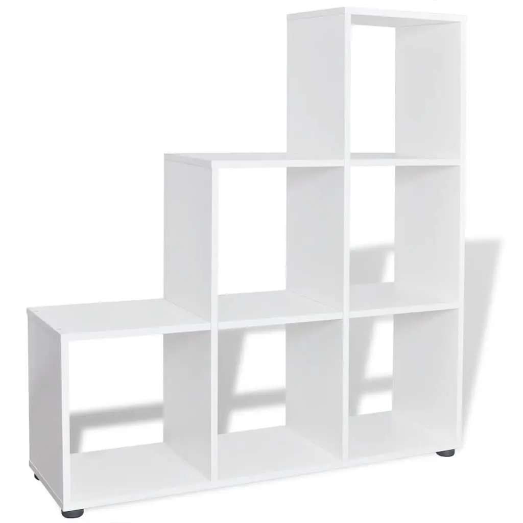Staircase Bookcase for Home 107cm White 6 Compartments Open Display Shelf Unit