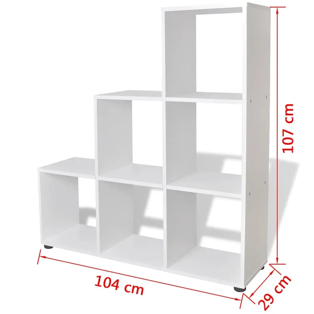 Staircase Bookcase for Home 107cm White 6 Compartments Open Display Shelf Unit