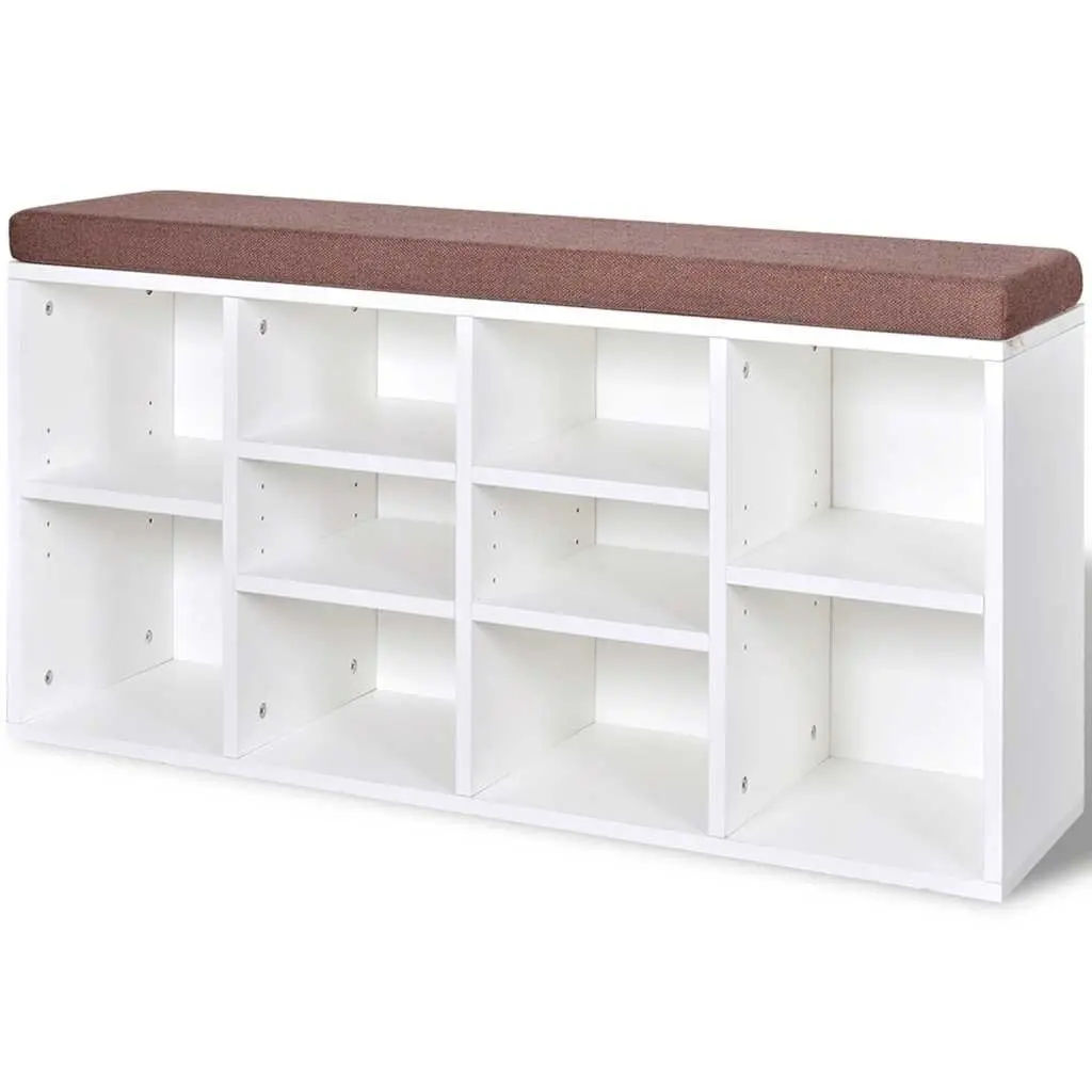 Shoe Storage Bench Entryway 10 Compartments White