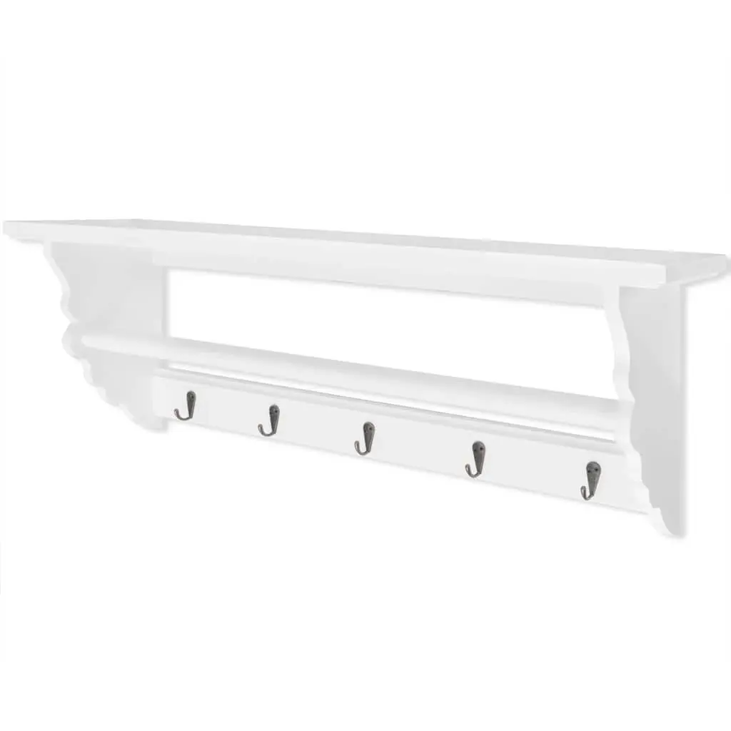 Coat Rack Wall Mount Baroque Style White Shelf Hooks Entryway Organiser