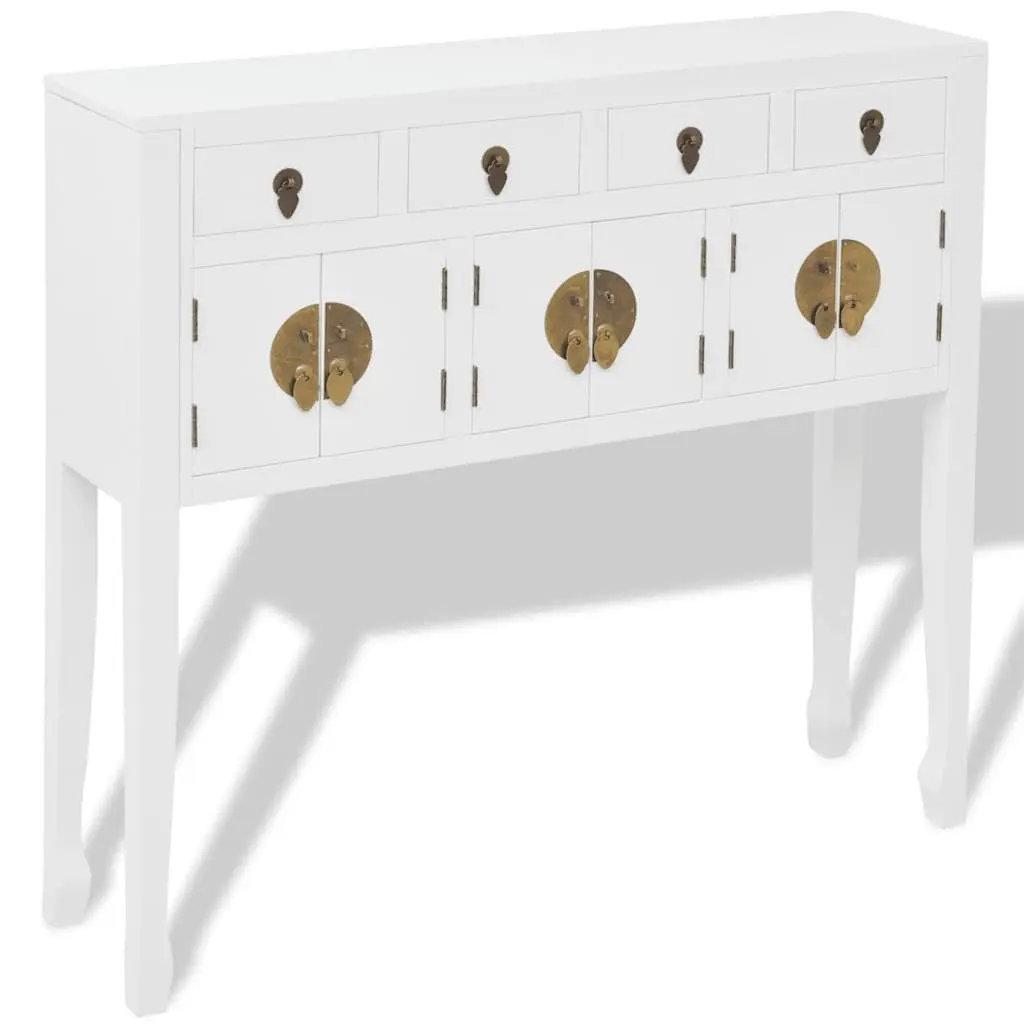 Sideboard Asian Style Solid Wood White Storage Cabinet 4 Drawers 3 Cupboards