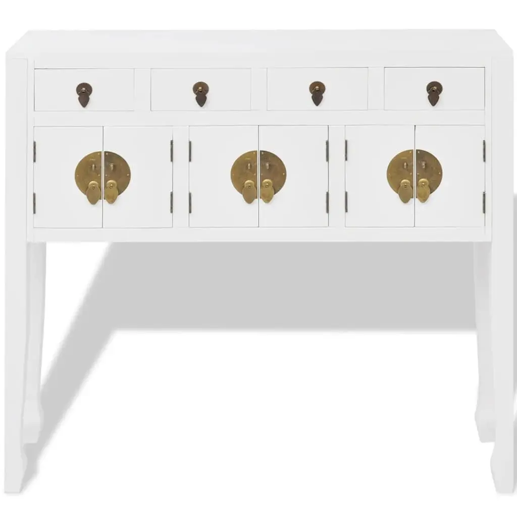 Sideboard Asian Style Solid Wood White Storage Cabinet 4 Drawers 3 Cupboards