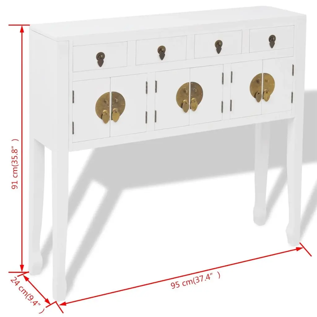 Sideboard Asian Style Solid Wood White Storage Cabinet 4 Drawers 3 Cupboards