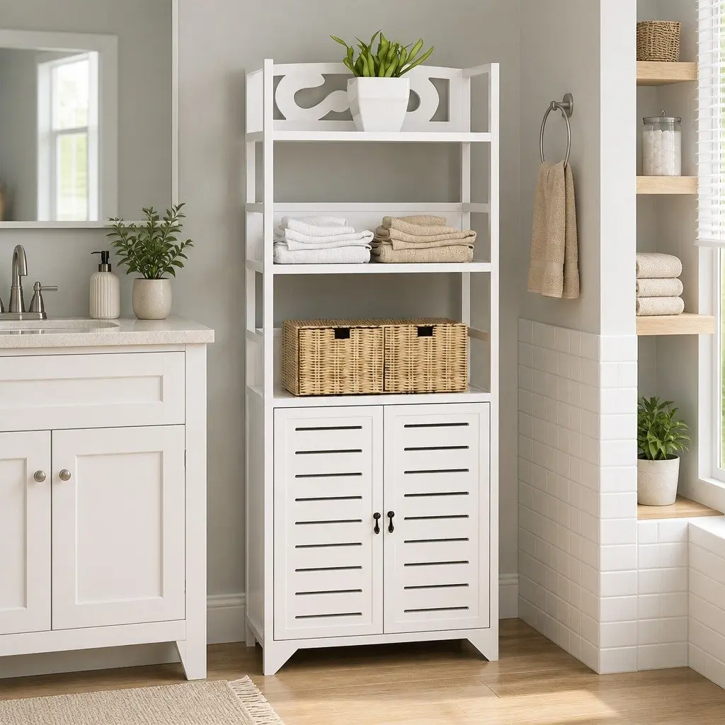 Bathroom Cabinet Floor Standing White Storage Cupboard 46x24x117.5 cm
