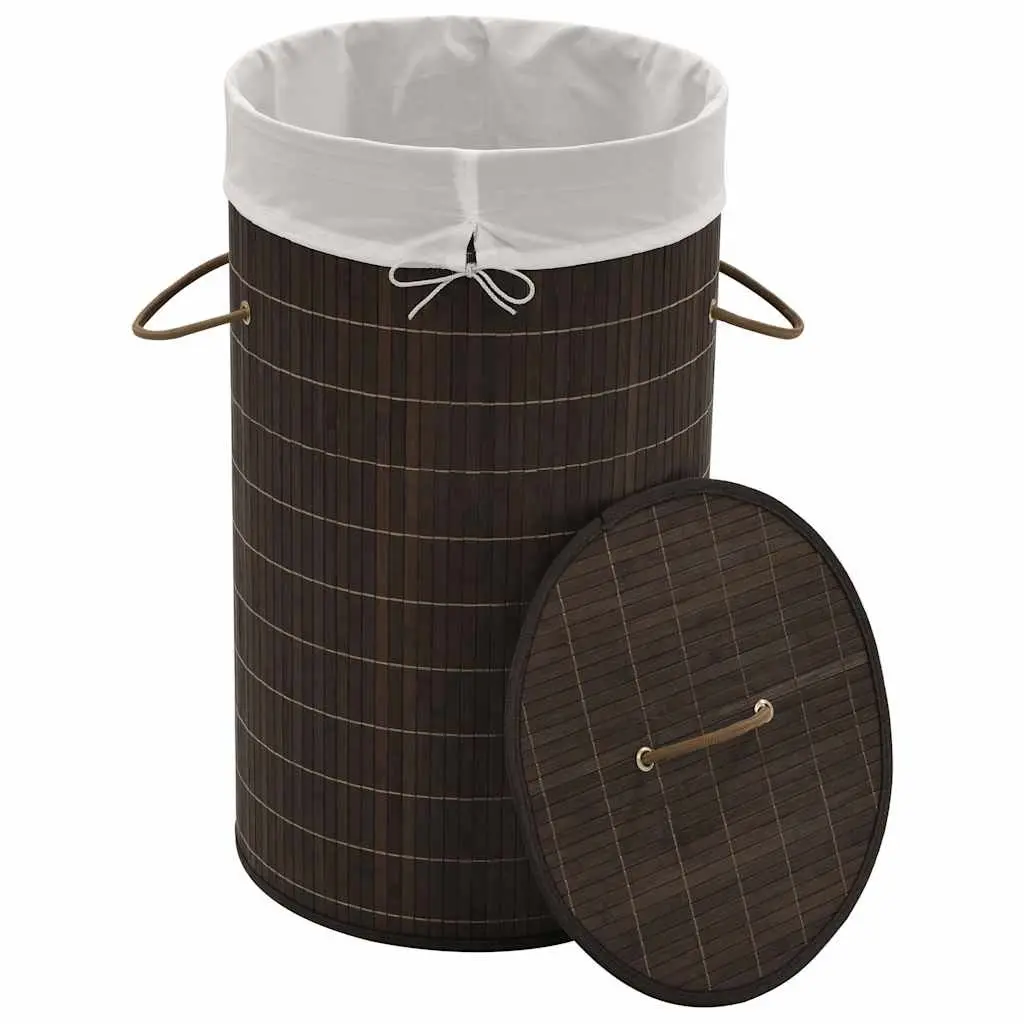 Round Bamboo Laundry Bin with Polyester Liner, Brown