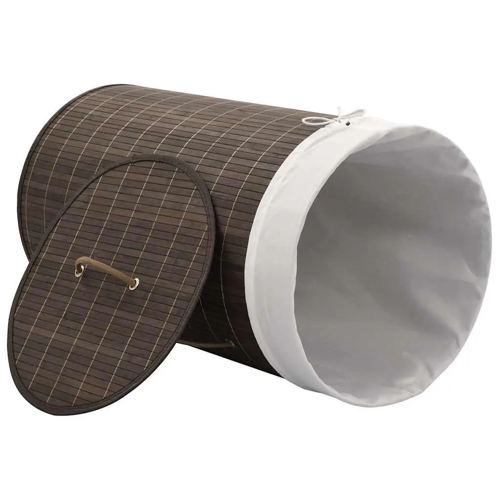 Round Bamboo Laundry Bin with Polyester Liner, Brown