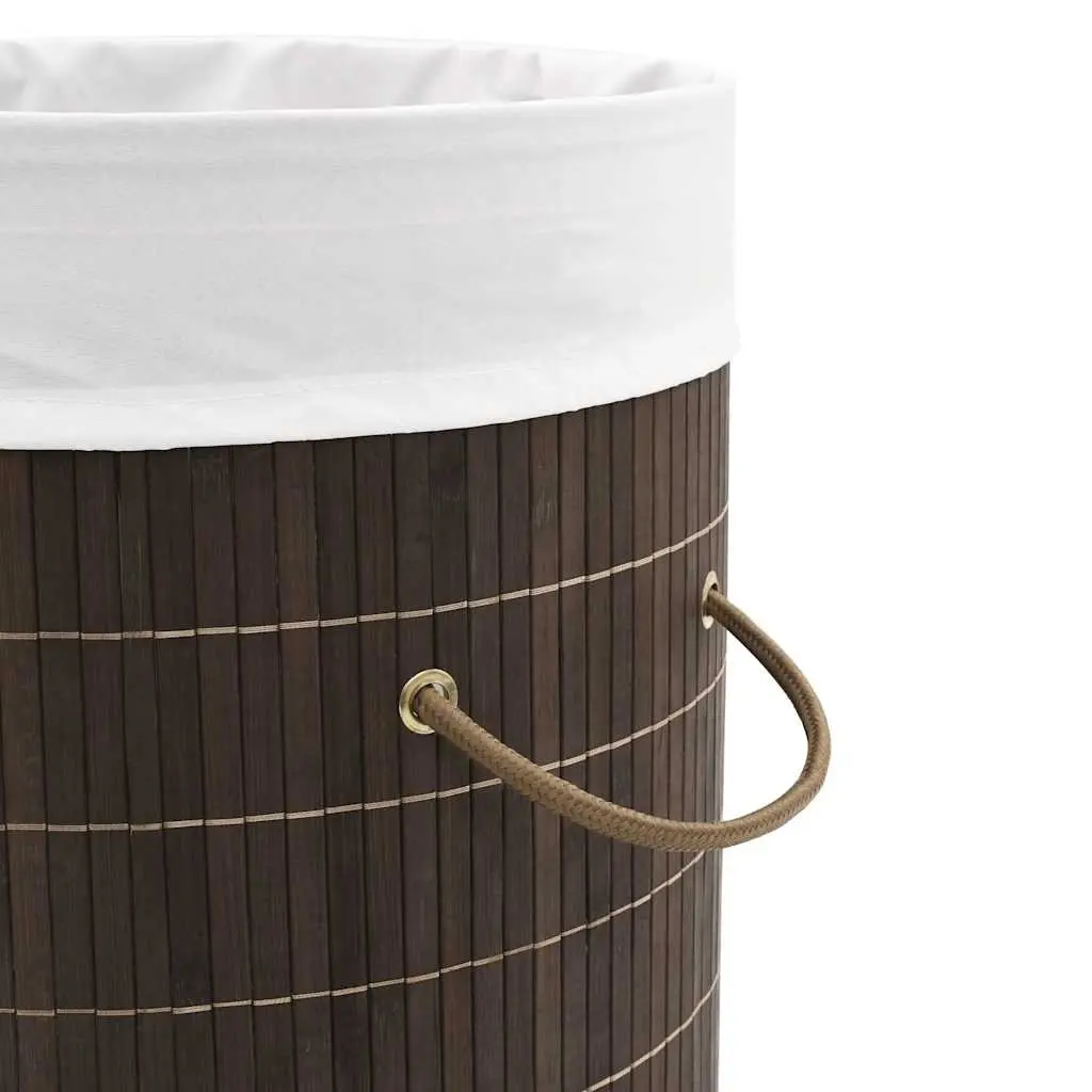 Round Bamboo Laundry Bin with Polyester Liner, Brown