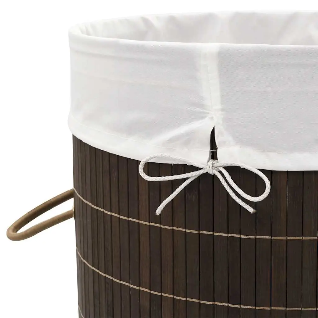 Round Bamboo Laundry Bin with Polyester Liner, Brown