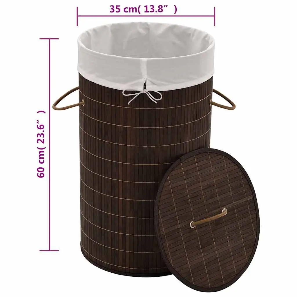 Round Bamboo Laundry Bin with Polyester Liner, Brown