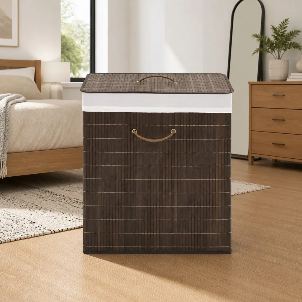 Rectangular Bamboo Laundry Bin with Polyester Liner