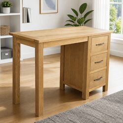 Solid Oak Wood Desk 3 Drawers Office Study Bedroom Furniture Storage Table