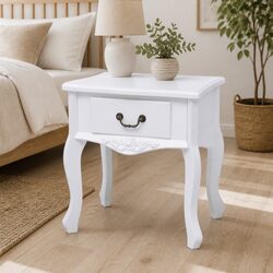 White Bedside Cabinet: Dimensions, Material, and Contents