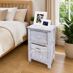 White Wooden Bedside Cabinets - 2 Piece Storage Set