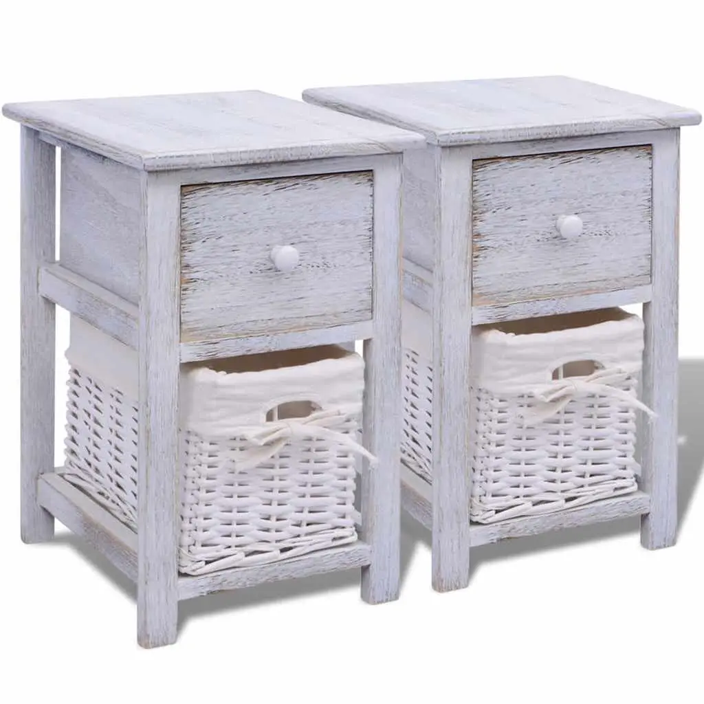 Bedside Cabinets 2 pcs White Wood Nightstands Bedroom Storage Drawer Tables