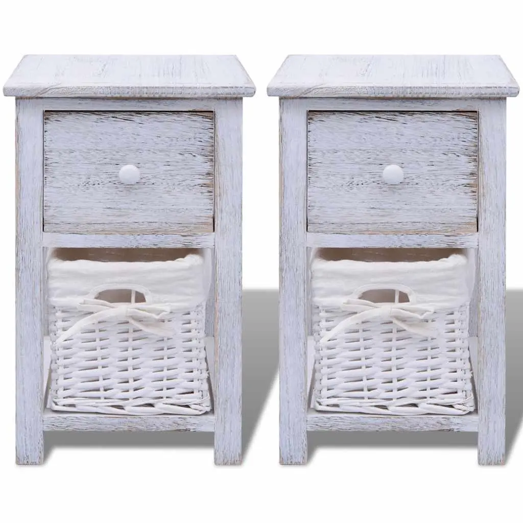 Bedside Cabinets 2 pcs White Wood Nightstands Bedroom Storage Drawer Tables