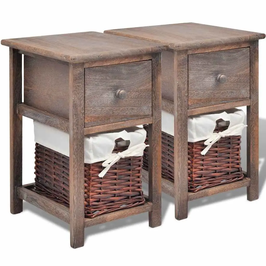 Bedside Cabinet 2 Piece Brown Wood Nightstand Drawer Storage End Table Bedroom