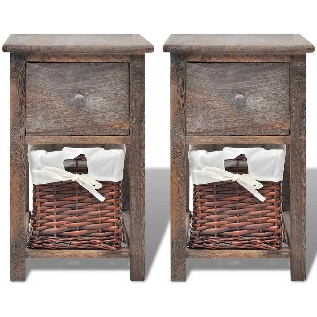 Bedside Cabinet 2 Piece Brown Wood Nightstand Drawer Storage End Table Bedroom