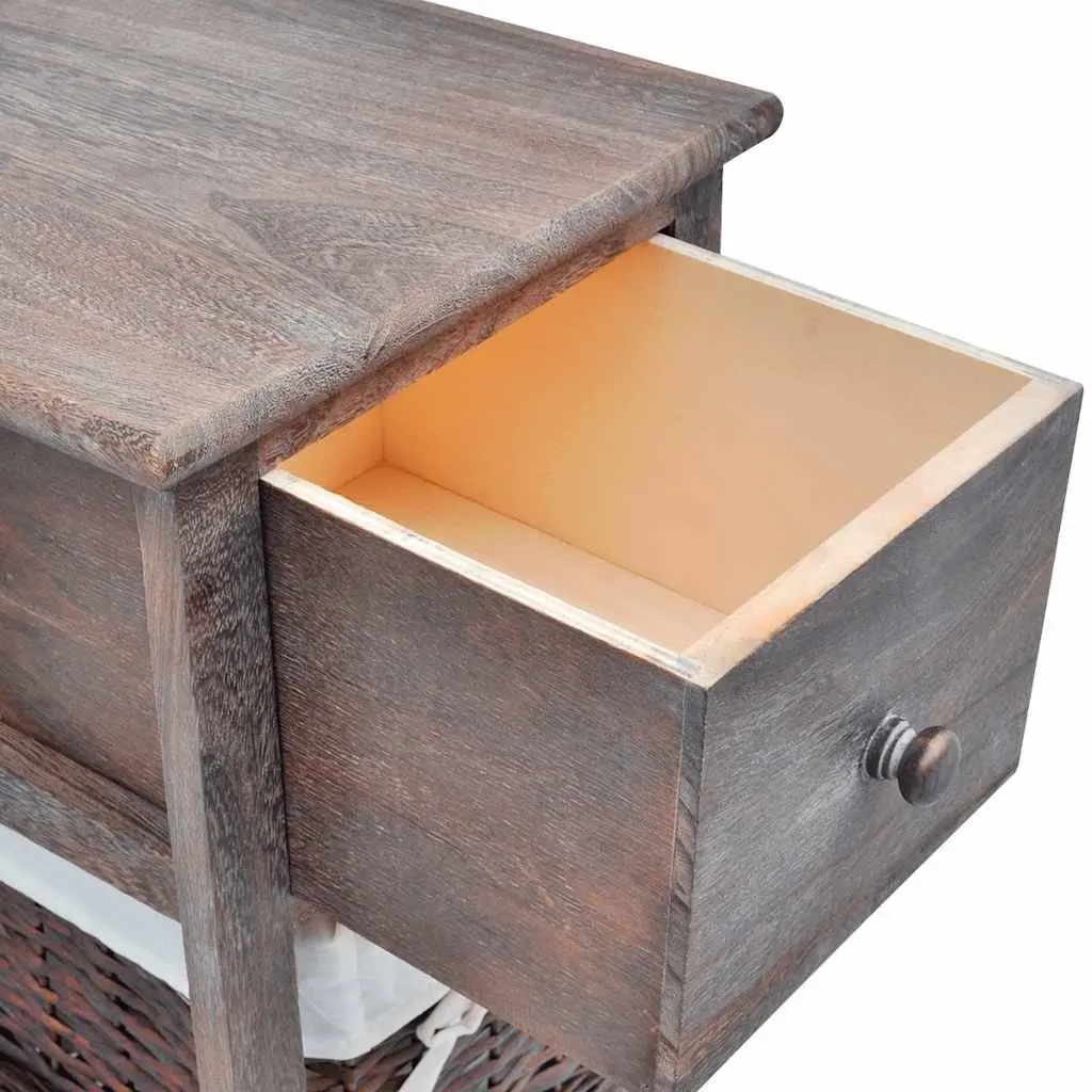 Bedside Cabinet 2 Piece Brown Wood Nightstand Drawer Storage End Table Bedroom