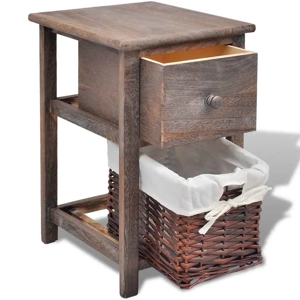 Bedside Cabinet 2 Piece Brown Wood Nightstand Drawer Storage End Table Bedroom