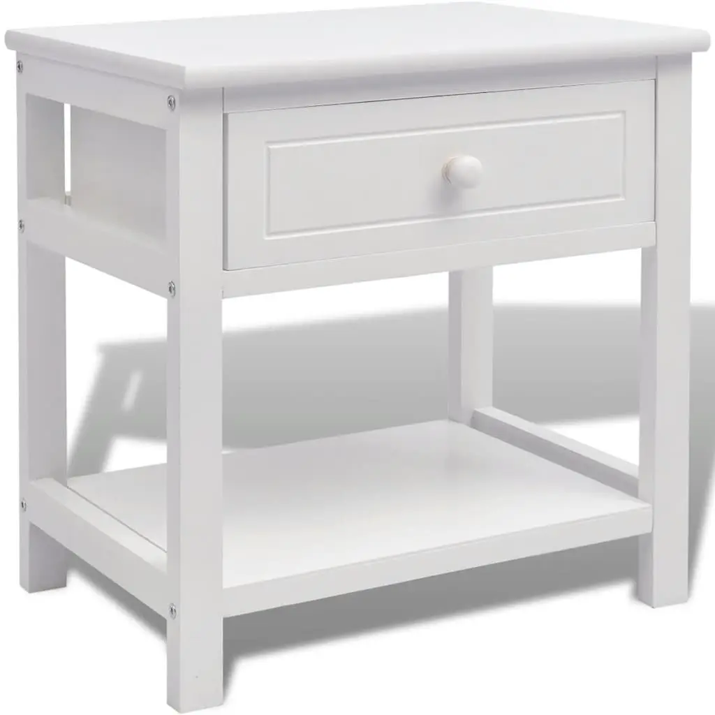 White Wooden Bedside Cabinet with Storage