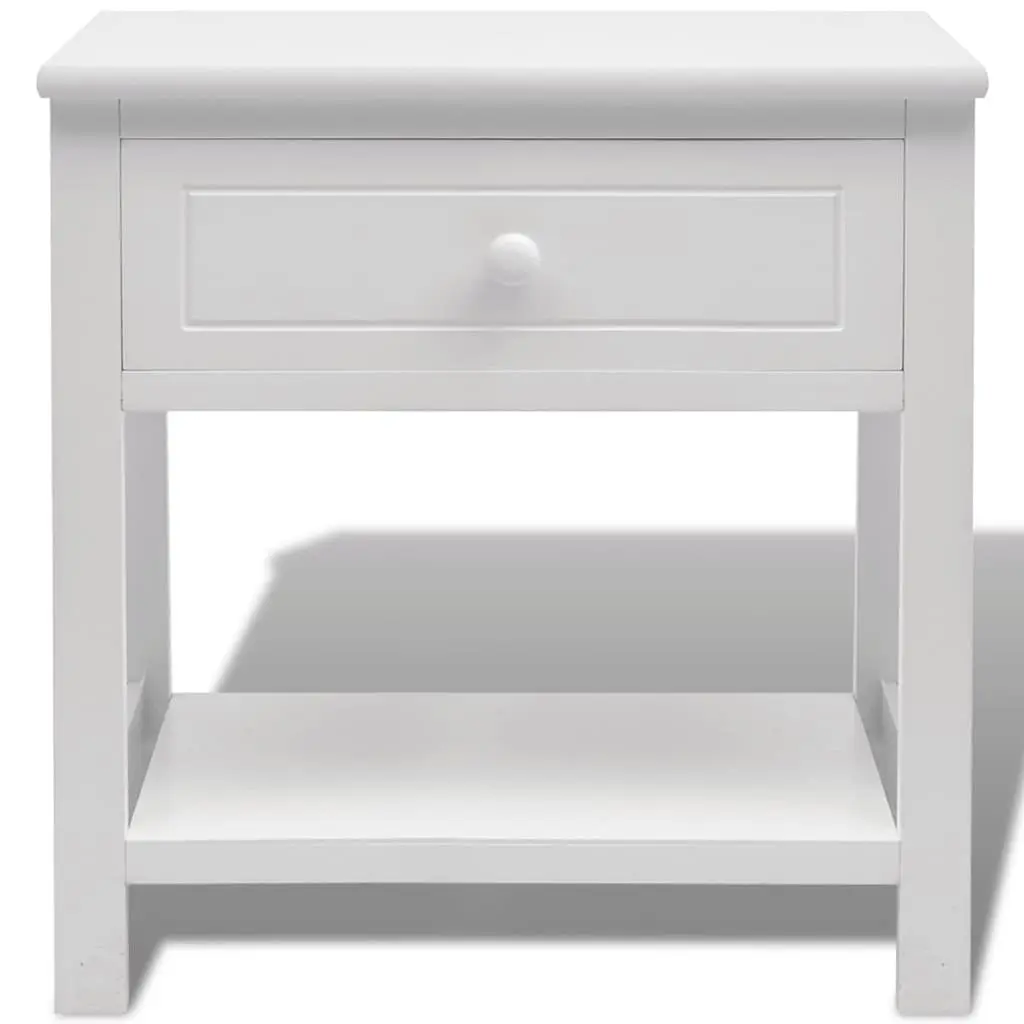 White Wooden Bedside Cabinet with Storage