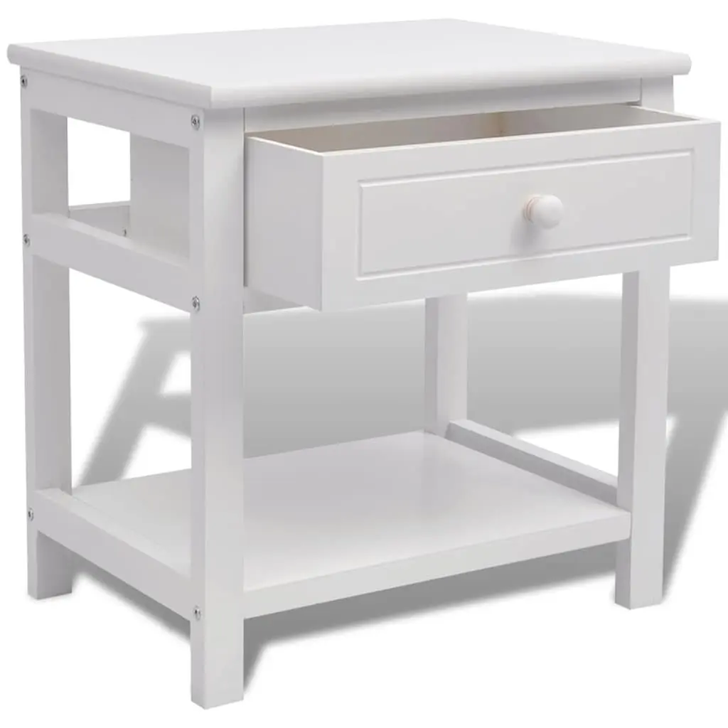 White Wooden Bedside Cabinet with Storage