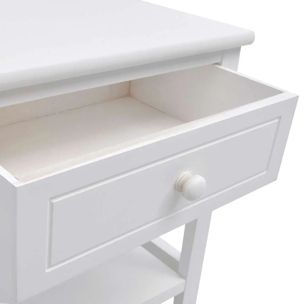 White Wooden Bedside Cabinet with Storage