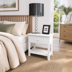 Bedside Cabinet White Wooden Nightstand Drawer Storage Shelf Bedroom Furniture