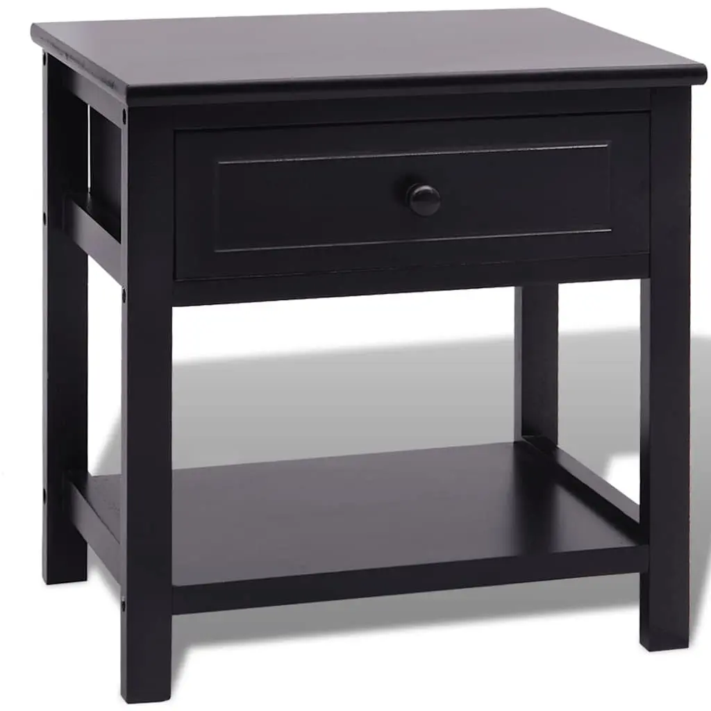 Bedside Cabinet Black Nightstand Drawer Storage Bedroom