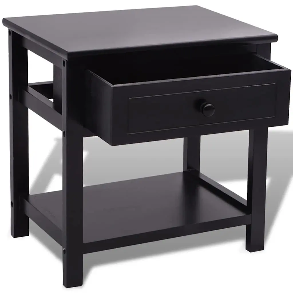 Bedside Cabinet Black Nightstand Drawer Storage Bedroom