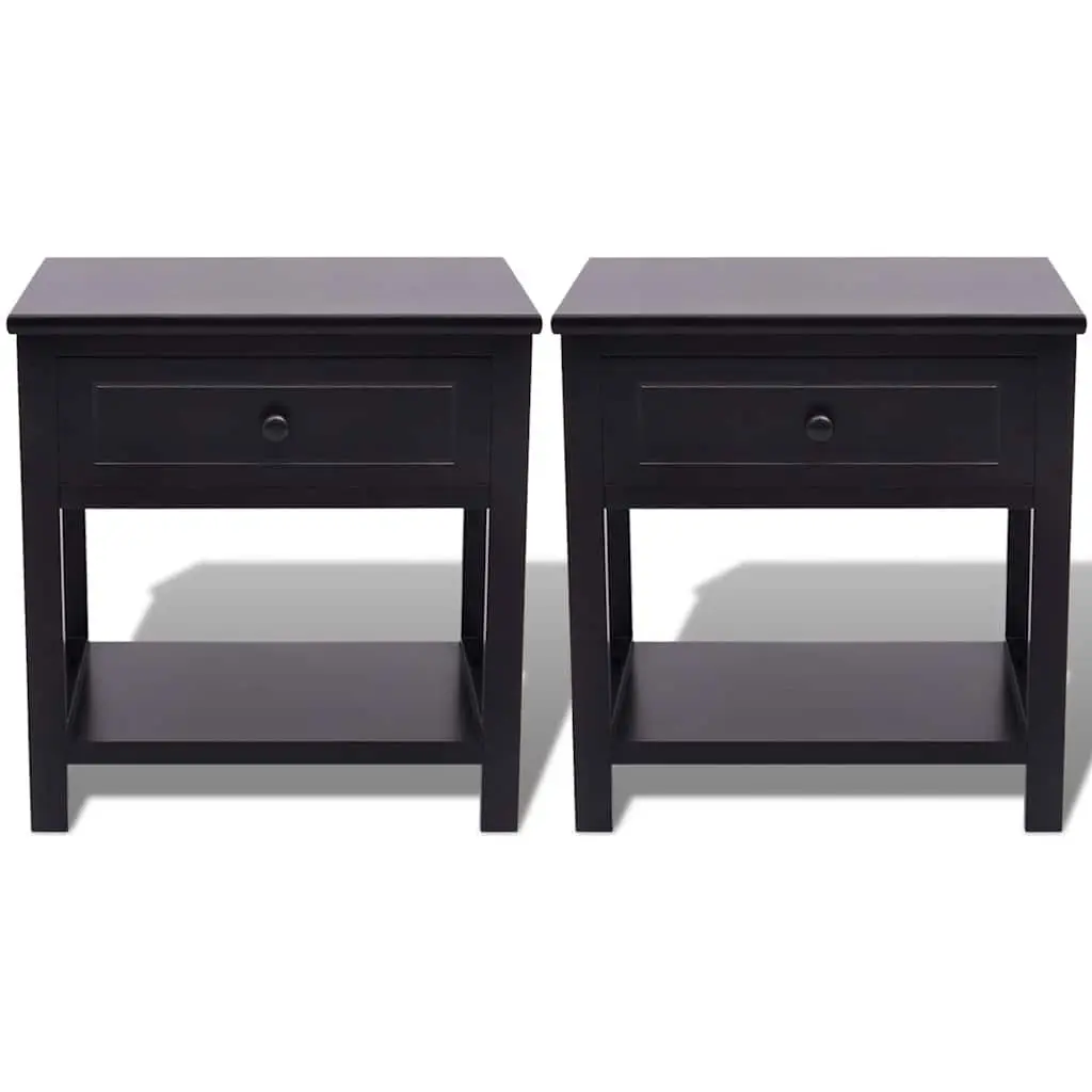Bedside Cabinets 2pcs Black Wood Nightstand Storage Drawer Bedroom End Table