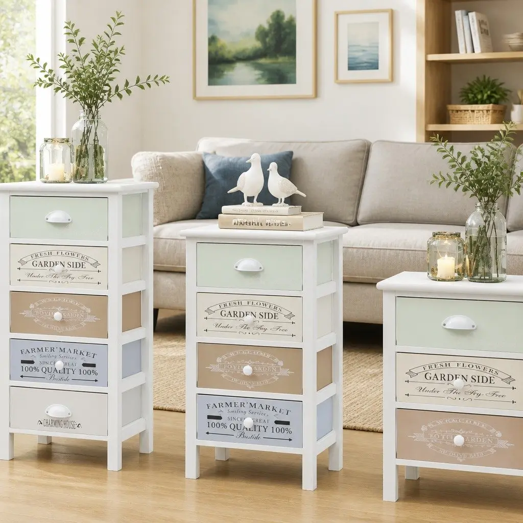 Wooden Storage Cabinet for Bedroom or Living Room 4 Drawers White French Country Style