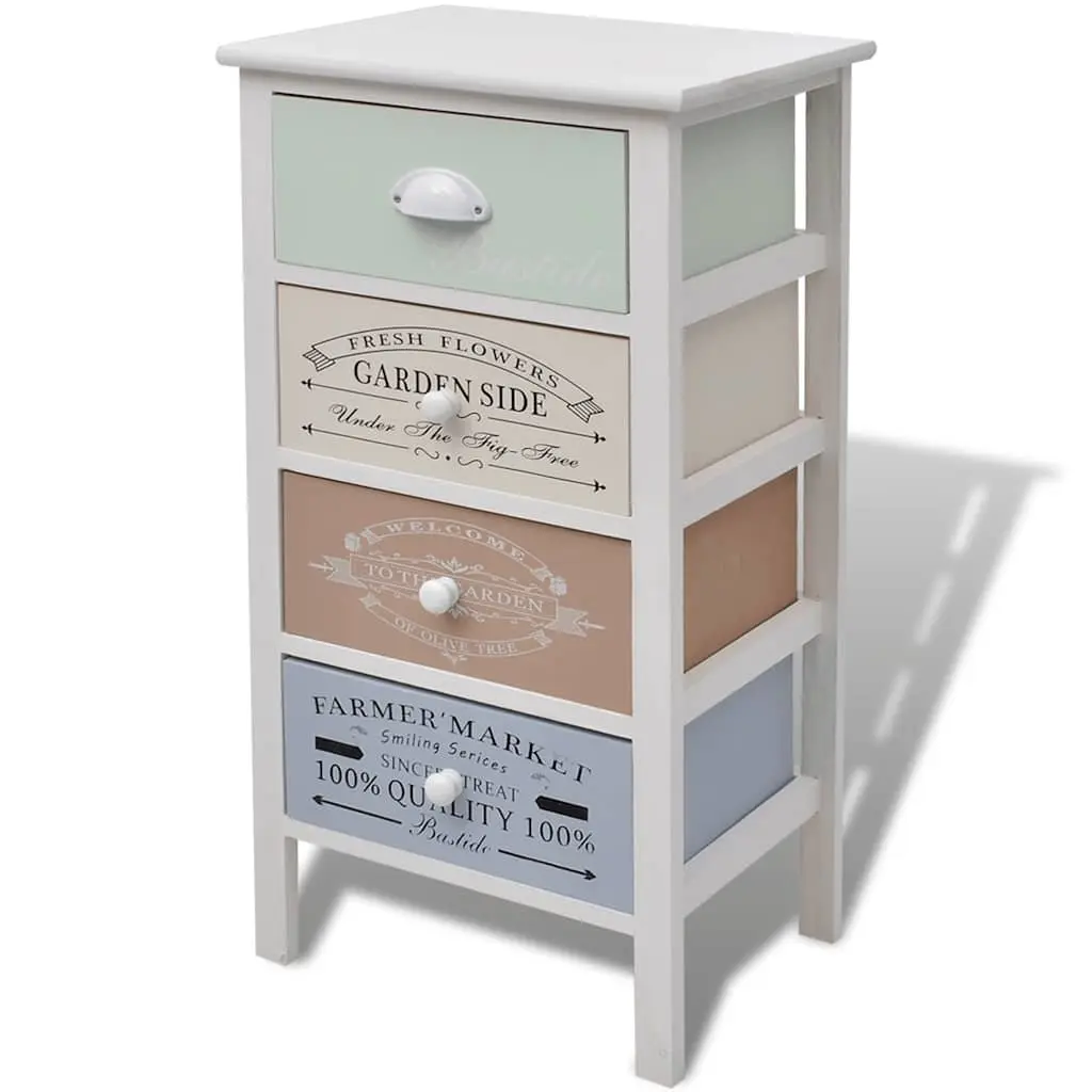 Wooden Storage Cabinet for Bedroom or Living Room 4 Drawers White French Country Style